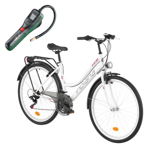 Rower trekkingowy INDIANA Trekker D19 28 cali damski Biało-fioletowy + Pompka rowerowa BOSCH EasyPump 0603947000