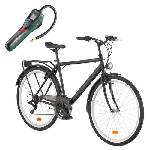 Rower trekkingowy INDIANA Trekker M21 28 cali męski Czarny + Pompka rowerowa BOSCH EasyPump 0603947000