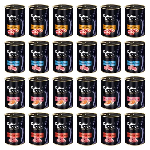 Karma dla kota DOLINA NOTECI Mix smaków Premium z kaczką, jagnięciną, łososiem, cielęciną 24 x 400 g