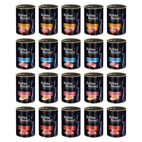 Karma dla kota DOLINA NOTECI Mix smaków Premium z kaczką, jagnięciną, łososiem, cielęciną 20 x 400 g
