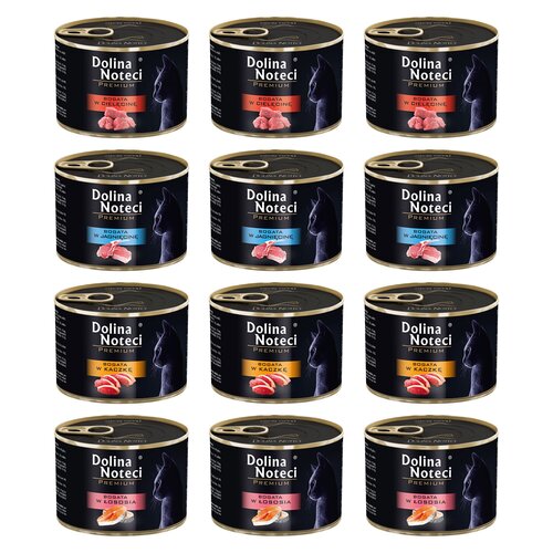 Karma dla kota DOLINA NOTECI Mix smaków Premium z cielęciną, jagnięciną, kaczką, łososiem 12 x 185 g
