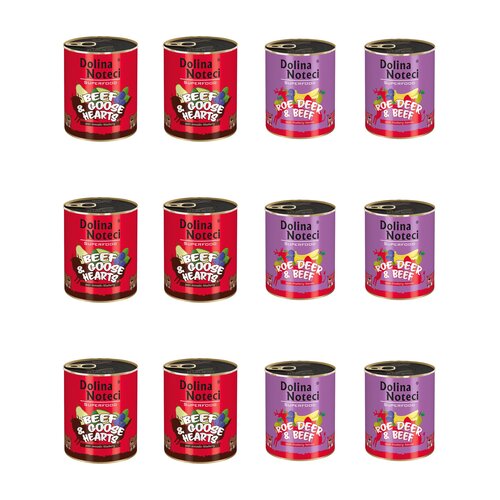 Karma dla psa DOLINA NOTECI Mix smaków Superfood z wołowiną i sercami gęsi, sarną i wołowiną 12 x 800 g