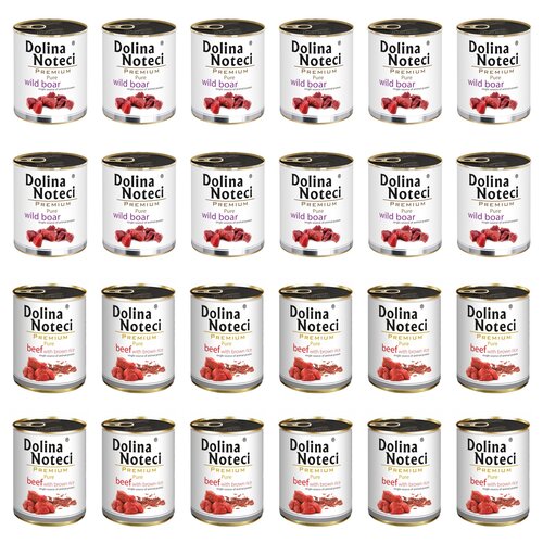 Karma dla psa DOLINA NOTECI Mix smaków Premium Pure bogata w dziczyznę, wołowinę z ryżem 24 x 800 g