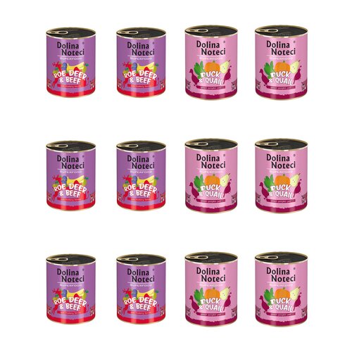 Karma dla psa DOLINA NOTECI Mix smaków Superfood Sarna i wołowina, kaczka i przepiórka 12 x 800 g