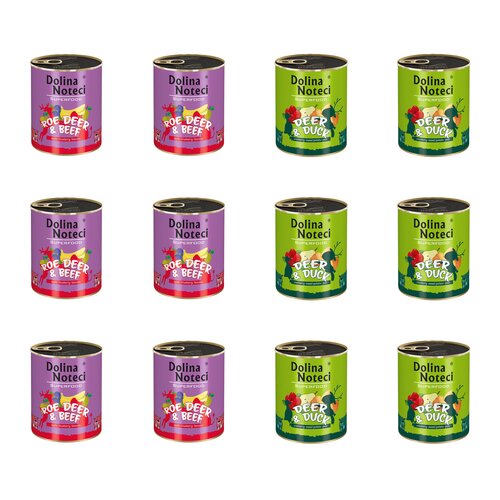 Karma dla psa DOLINA NOTECI Mix smaków Superfood z sarną i wołowiną, jeleniem i kaczką 12 x 800 g