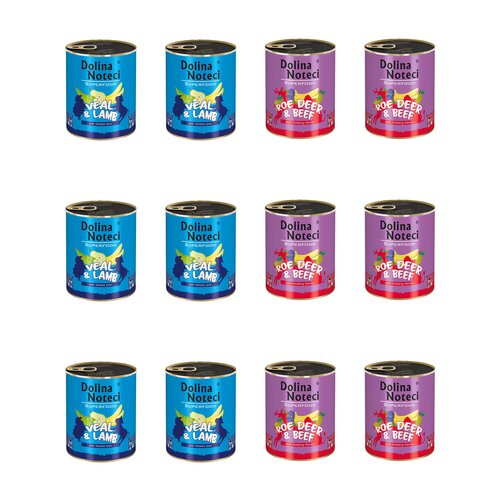 Karma dla psa DOLINA NOTECI Mix smaków Superfood z cielęciną i jagnięciną, sarną i wołowiną 12 x 800 g