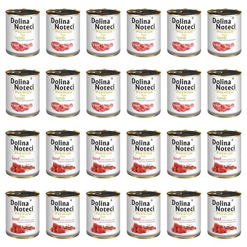 Karma dla psa DOLINA NOTECI Mix smaków Premium Pure bogata w jagnięcinę, wołowinę z ryżem 24 x 800 g