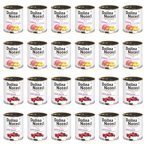 Karma dla psa DOLINA NOTECI Mix smaków Premium Pure bogata w indyka z ziemniakami, dziczyznę 24 x 800 g