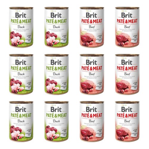 Karma dla psa BRIT Paté & Meat Mix smaków Kaczka, Wołowina 12 x 400 g