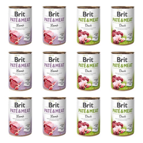 Karma dla psa BRIT Paté & Meat Mix smaków Jagnięcina, Kaczka 12 x 400 g