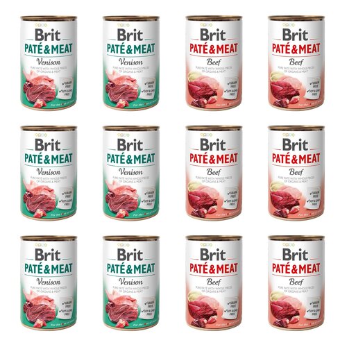 Karma dla psa BRIT Paté & Meat Mix smaków Dziczyzna, Wołowina 12 x 400 g