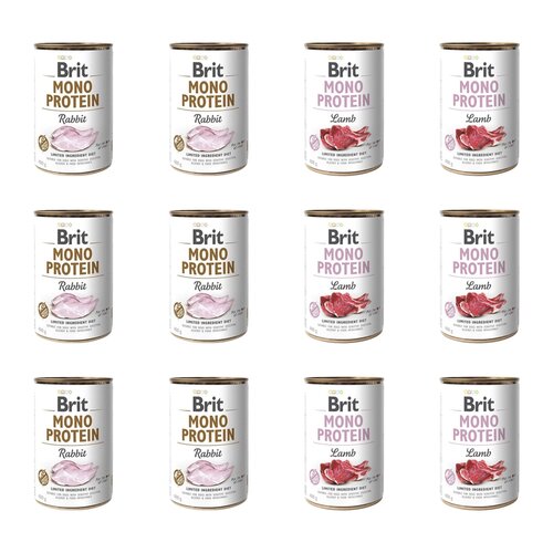 Karma dla psa BRIT Mix smaków Mono Protein Królik, Jagnięcina 12 x 400 g