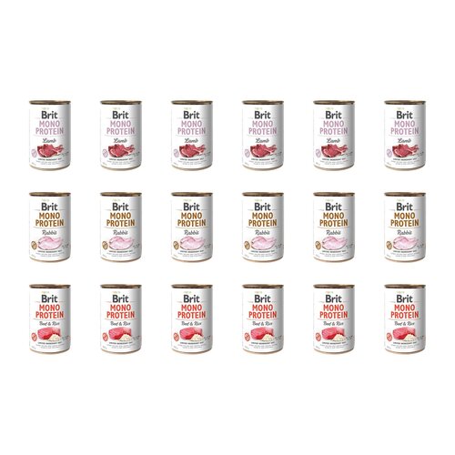 Karma dla psa BRIT Mix smaków Mono Protein Jagnięcina, Królik, Wołowina z ryżem 18 x 400 g