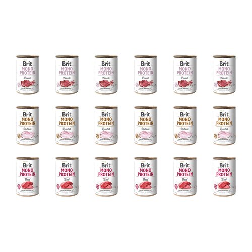Karma dla psa BRIT Mix smaków Mono Protein Jagnięcina, Królik, Wołowina 18 x 400 g