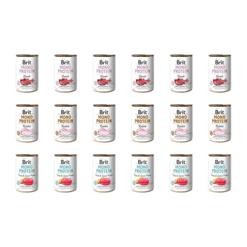 Karma dla psa BRIT Mix smaków Mono Protein Jagnięcina, Królik, Tuńczyk z ziemniakami 18 x 400 g