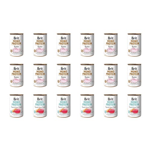 Karma dla psa BRIT Mix smaków Mono Protein Jagnięcina z ryżem, Królik, Tuńczyk z ziemniakami 18 x 400 g