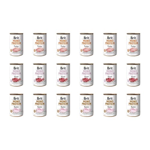 Karma dla psa BRIT Mix smaków Mono Protein Indyk, Jagnięcina, Królik 18 x 400 g
