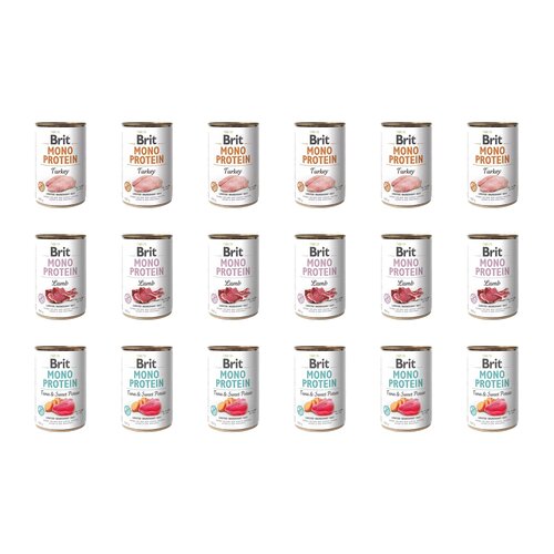Karma dla psa BRIT Mix smaków Mono Protein Indyk, Jagnięcina, Tuńczyk z ziemniakami 18 x 400 g