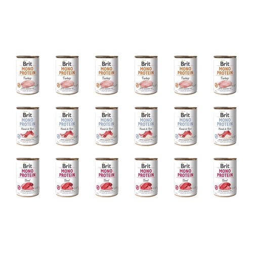 Karma dla psa BRIT Mix smaków Mono Protein Indyk, Jagnięcina z ryżem, Wołowina 18 x 400 g
