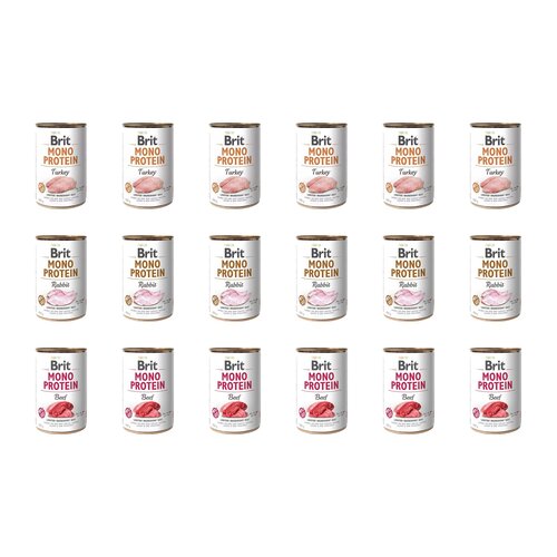 Karma dla psa BRIT Mix smaków Mono Protein Indyk, Królik, Wołowina 18 x 400 g