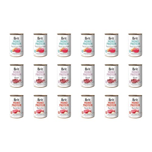 Karma dla psa BRIT Mix smaków Mono Protein Tuńczyk z ziemniakami, Jagnięcina, Wołowina z ryżem 18 x 400 g