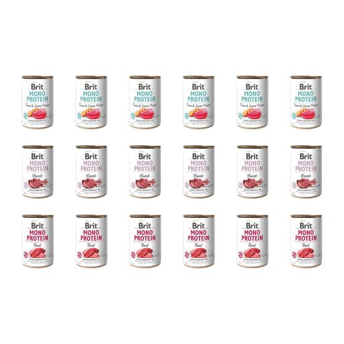 Karma dla psa BRIT Mix smaków Mono Protein Tuńczyk z ziemniakami, Jagnięcina, Wołowina 18 x 400 g