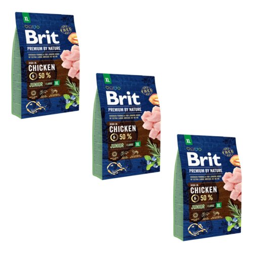 Karma dla psa BRIT Premium By Nature Junior Extra Large Kurczak 3 x 3 kg