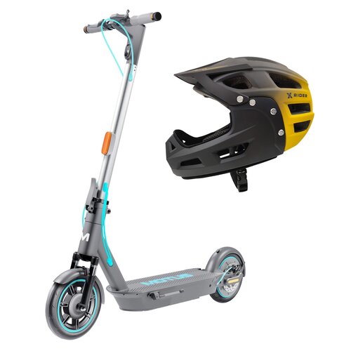 Hulajnoga elektryczna MOTUS Scooty 10 Plus 2023 Turkusowy kierunkowskazy + Kask rowerowy XRIDER XR00KFH01 Czarno-żółty MTB (rozmiar S)