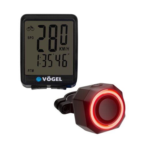 Lampka rowerowa VÖGEL BL950 + Licznik rowerowy VÖGEL VL2B Podświetlany