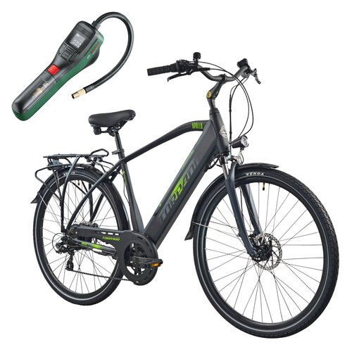 Rower elektryczny TORPADO Apollo M21 28 cali Czarno-zielony + Pompka rowerowa BOSCH EasyPump 0603947000