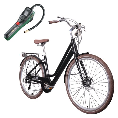 Rower elektryczny INDIANA La Rue D18 28 cali Czarny mat + Pompka rowerowa BOSCH EasyPump 0603947000