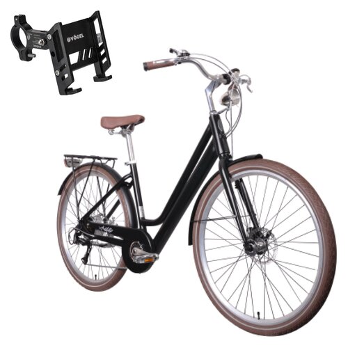 Rower elektryczny INDIANA La Rue D18 28 cali Czarny mat + Uchwyt na telefon do roweru VÖGEL VUC601