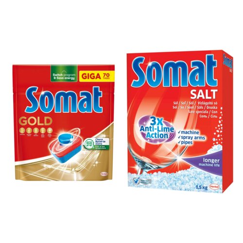 Tabletki do zmywarek SOMAT Gold - 70 szt. + Sól do zmywarek SOMAT 1.5 kg