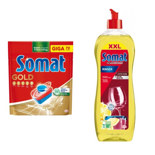 Tabletki do zmywarek SOMAT Gold - 70 szt. + Nabłyszczacz do zmywarek SOMAT Lemon & Lime 750 ml