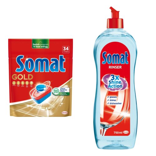 Tabletki do zmywarek SOMAT Gold - 34 szt. + Nabłyszczacz do zmywarek SOMAT Rinser 750 ml