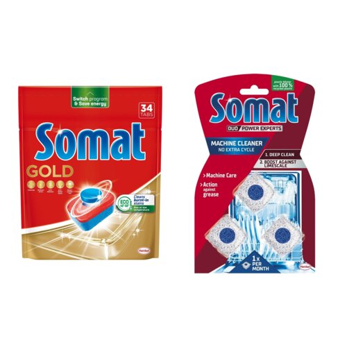 Tabletki do zmywarek SOMAT Gold - 34 szt. + Kapsułki do czyszczenia zmywarki SOMAT Machine Cleaner - 3 szt.