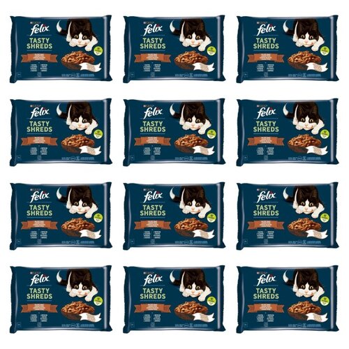 Karma dla kota FELIX Tasty Shreds Kaczka i Indyk (48 x 80 g)