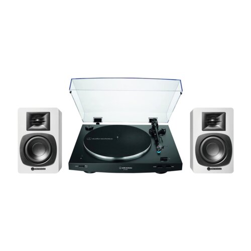 Zestaw Stereo Gramofon Audio-Technica A-T LP3X + Aktywne Kolumny Podstawkowe Audio-Technica A-T SP3 X CZ+BIAŁY