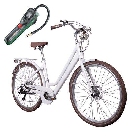 Rower elektryczny INDIANA La Rue D18 28 cali Biały mat + Pompka rowerowa BOSCH EasyPump 0603947000
