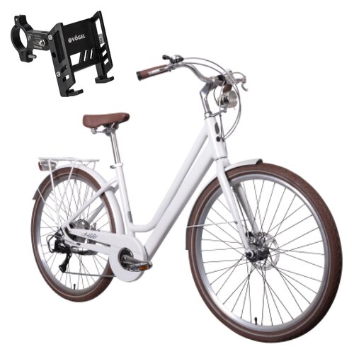 Rower elektryczny INDIANA La Rue D18 28 cali Biały mat + Uchwyt na telefon do roweru VÖGEL VUC601
