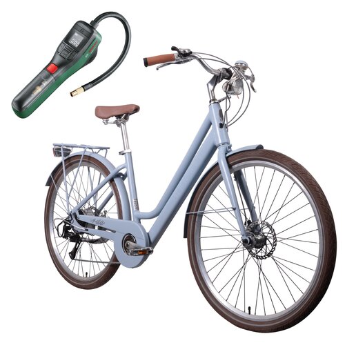 Rower elektryczny INDIANA La Rue D18 28 cali Niebieski mat + Pompka rowerowa BOSCH EasyPump 0603947000