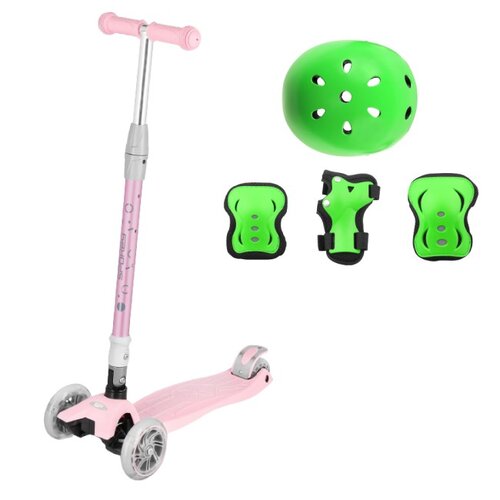 Hulajnoga dla dzieci SPOKEY Plier Różowy + Kask VÖGEL VOK-650S Zielony Dla dzieci (Rozmiar S/M) + Zestaw ochraniaczy