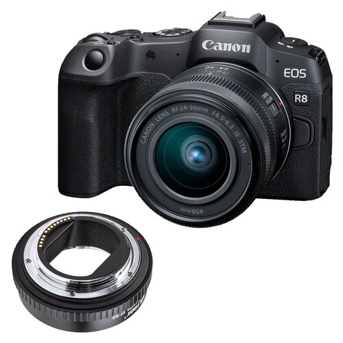 Aparat CANON EOS R8 Body Czarny + Obiektyw 24-50mm f/4.5-6.3 IS STM + Adapter VILTROX EF-R2