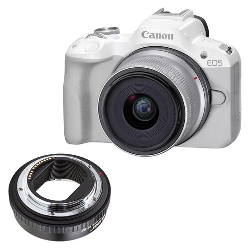 Aparat CANON EOS R50 WH Biały + Obiektyw RF-S 18-45mm IS STM + Adapter VILTROX EF-R2
