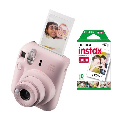 Aparat FUJIFILM Instax Mini 12 Różowy + Wkłady do aparatu FUJIFILM Instax Mini Glossy 10 arkuszy
