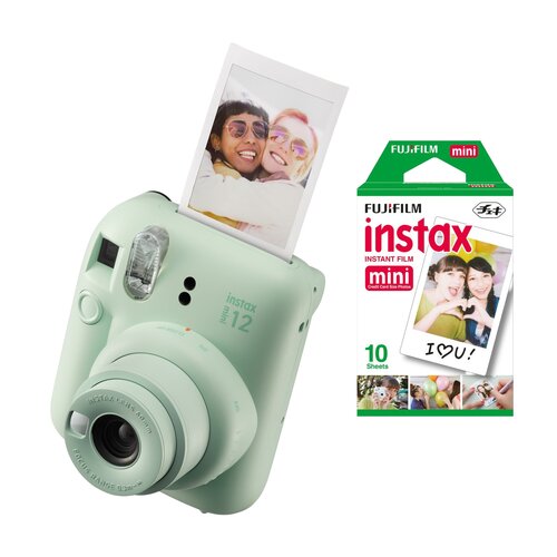 Aparat FUJIFILM Instax Mini 12 Zielony + Wkłady do aparatu FUJIFILM Instax Mini Glossy 10 arkuszy