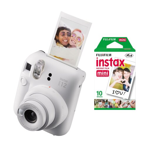 Aparat FUJIFILM Instax Mini 12 Biały + Wkłady do aparatu FUJIFILM Instax Mini Glossy 10 arkuszy