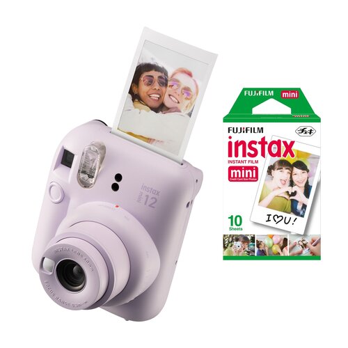 Aparat FUJIFILM Instax Mini 12 Fioletowy + Wkłady do aparatu FUJIFILM Instax Mini Glossy 10 arkuszy