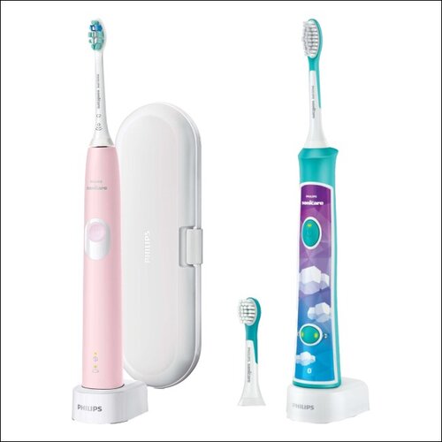 Szczoteczka soniczna PHILIPS Sonicare ProtectiveClean HX6806/03 Różowy + Szczoteczka soniczna PHILIPS Sonicare For Kids HX6322/04