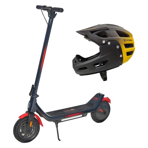 Hulajnoga elektryczna RED BULL RB-2RTEEN10-78 Granatowo-czerwony + Kask rowerowy XRIDER XR00KFH01 Czarno-żółty MTB (rozmiar S)
